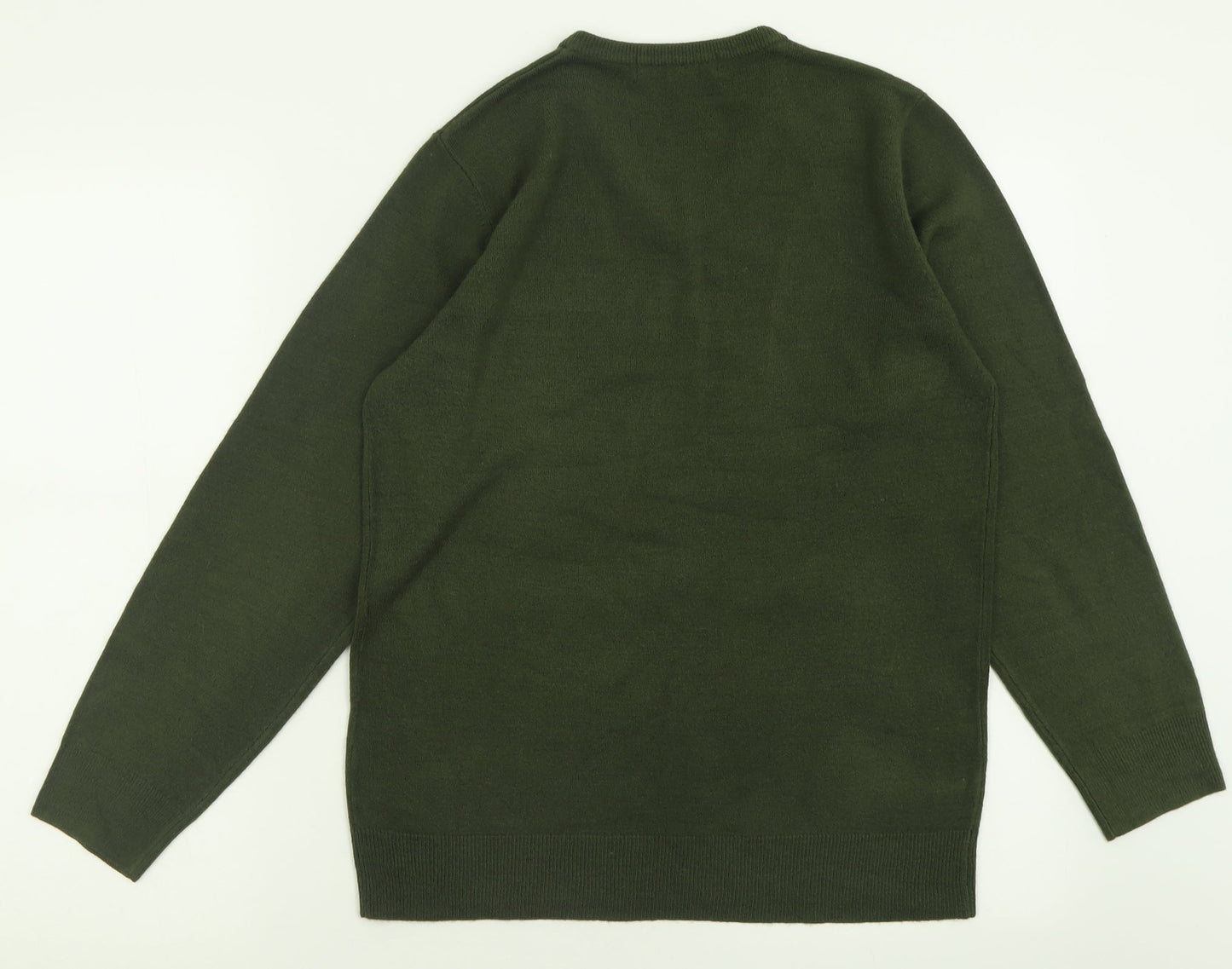 Marks and Spencer Mens Green V-Neck  Acrylic Pullover Jumper Size S