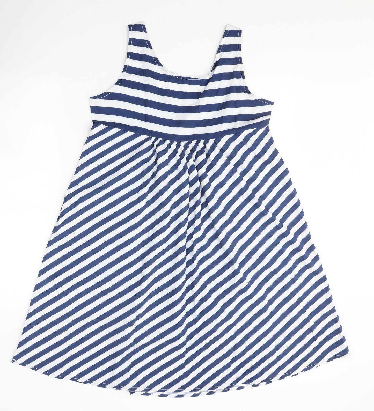 Preworn Womens Blue Striped Polyester Fit & Flare  Size M  Round Neck Pullover