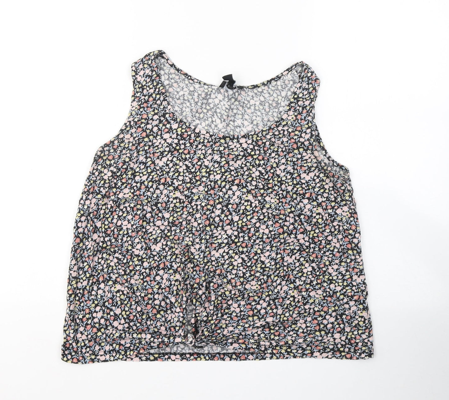 New Look Womens Multicoloured Floral Cotton Cropped Tank Size 12 Round Neck - Knot detail