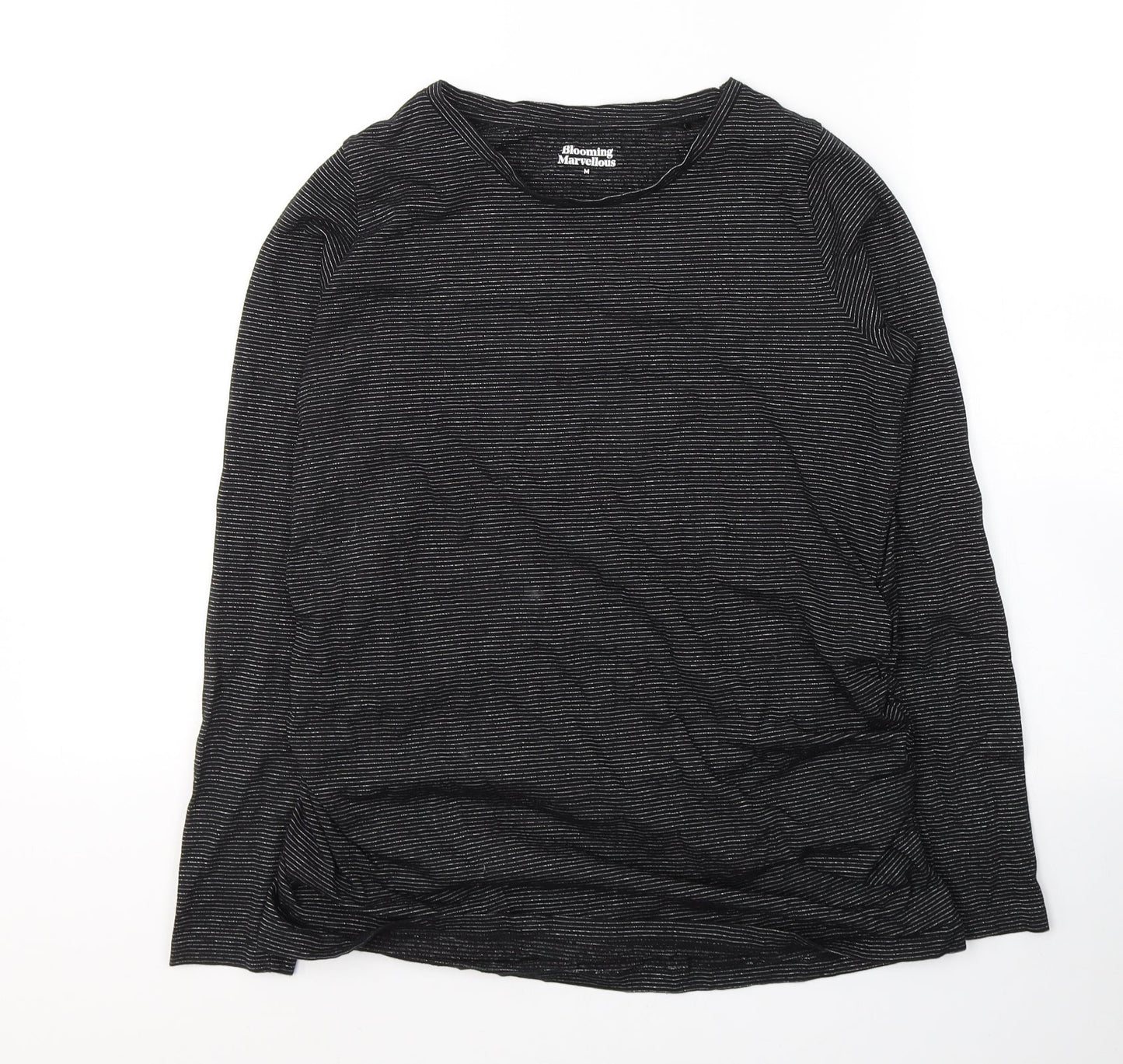 Blooming Marvellous Womens Black Striped Cotton Basic T-Shirt Size M Round Neck