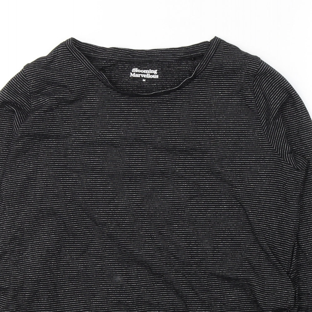 Blooming Marvellous Womens Black Striped Cotton Basic T-Shirt Size M Round Neck