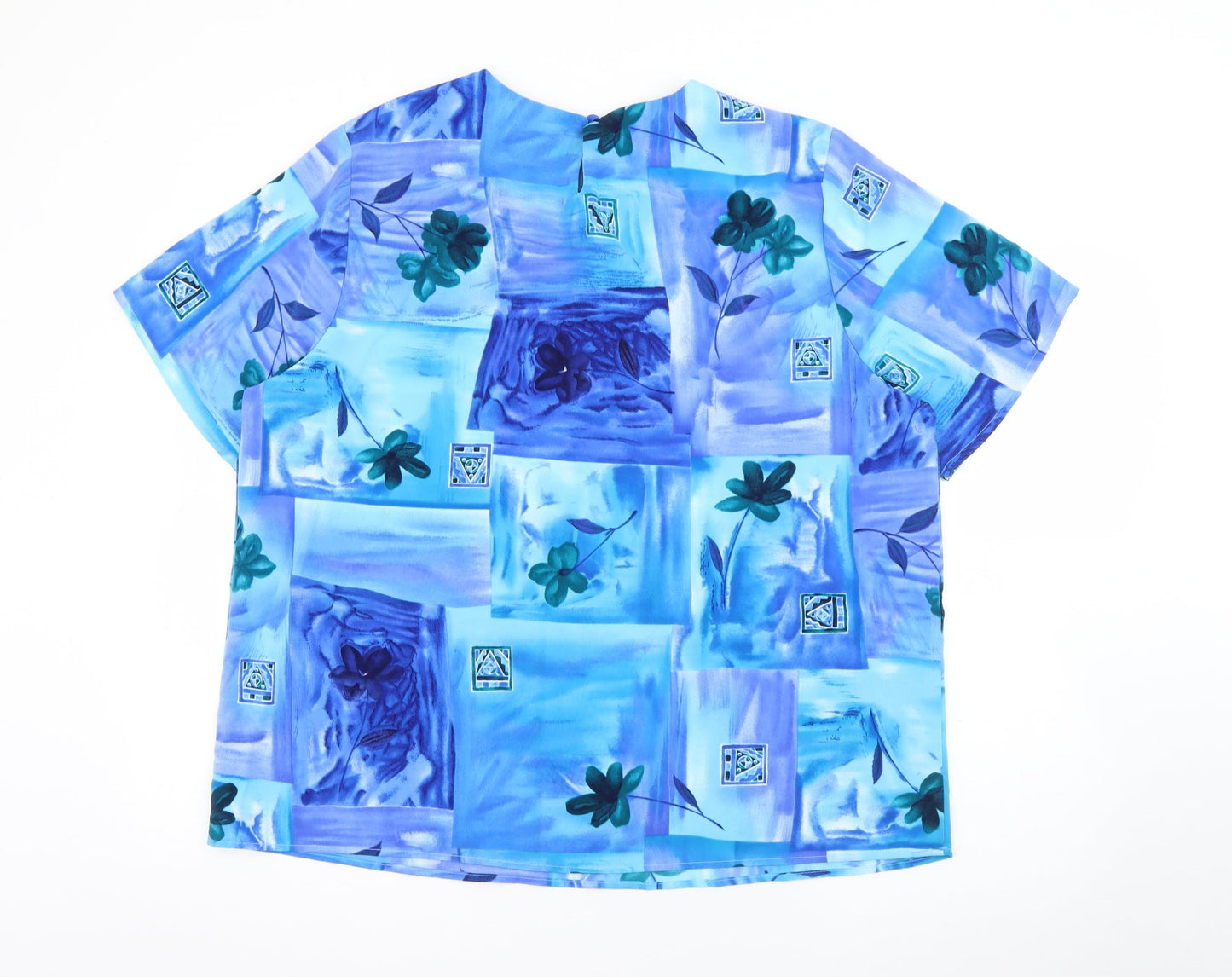 Maggie Sweet Womens Blue Geometric Polyester Basic T-Shirt Size XL Round Neck