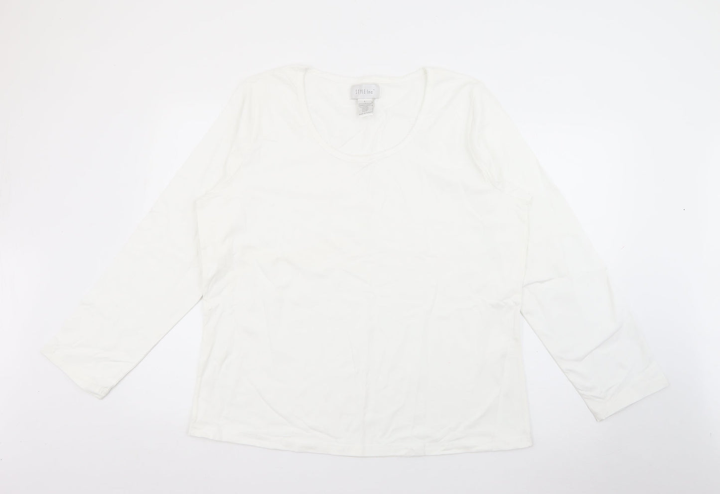 Stle Inc Womens White Scoop Neck  Cotton Pullover Jumper Size L
