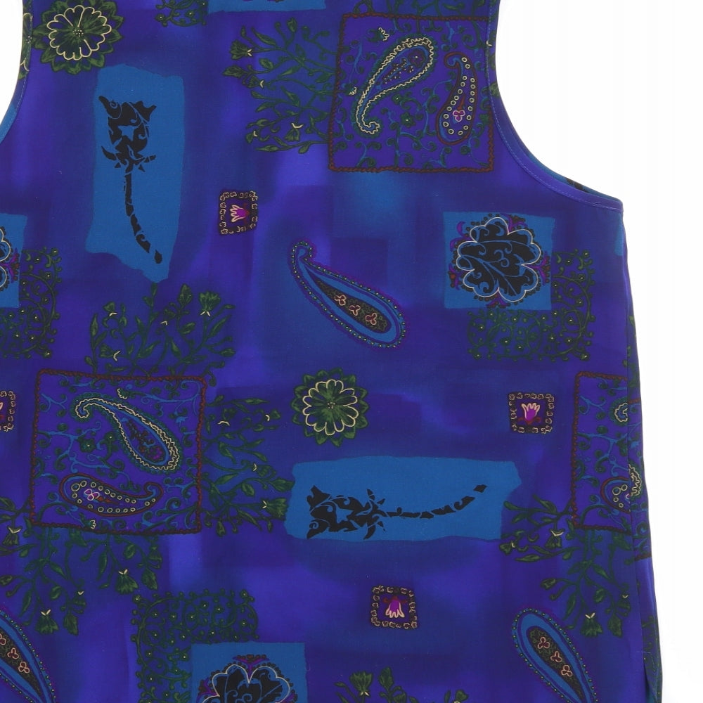 Maggie Sweet Womens Blue Geometric Polyester Basic Tank Size XL Scoop Neck