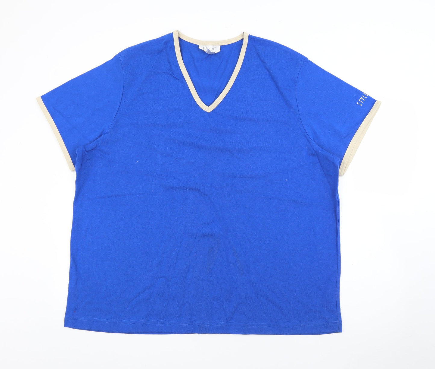 Style Inc Womens Blue  Cotton Basic T-Shirt Size 2XL V-Neck