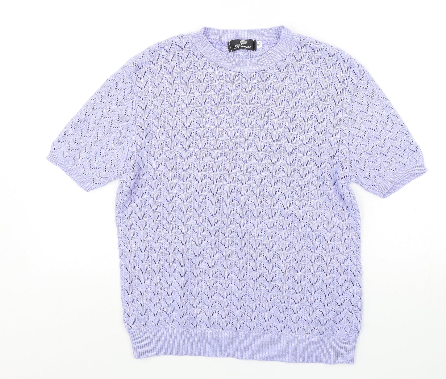 Monique Womens Purple Round Neck  Cotton Pullover Jumper Size M