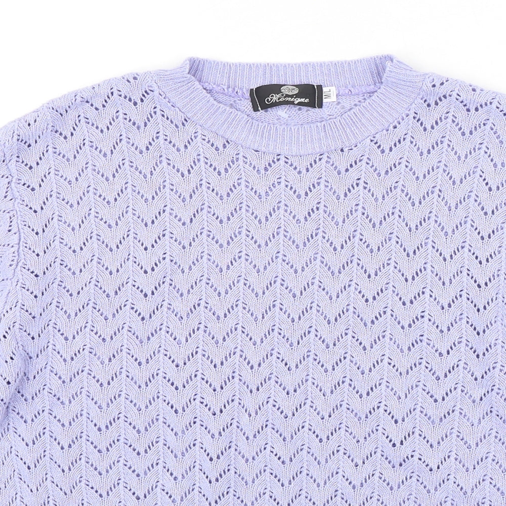 Monique Womens Purple Round Neck  Cotton Pullover Jumper Size M