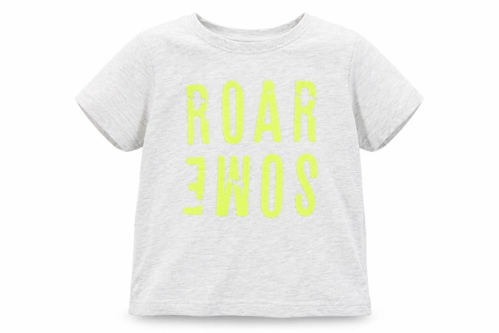 Primark Boys Grey  Cotton Basic T-Shirt Size 5-6 Years Round Neck  - Roar-some