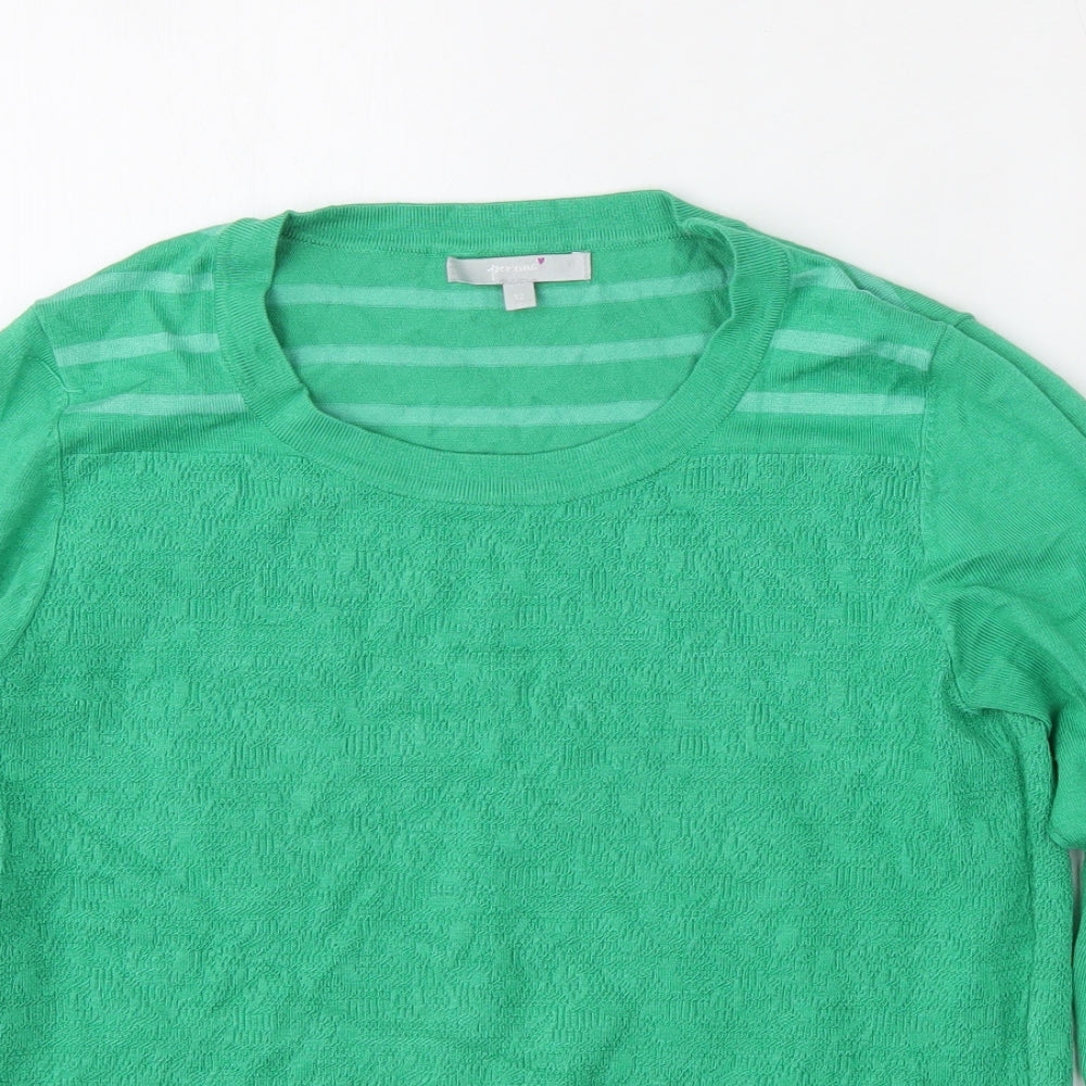 Per Una Womens Green Round Neck Striped Viscose Pullover Jumper Size 12