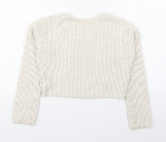 H&M Girls White Scoop Neck  Acrylic Pullover Jumper Size 8-9 Years  Pullover
