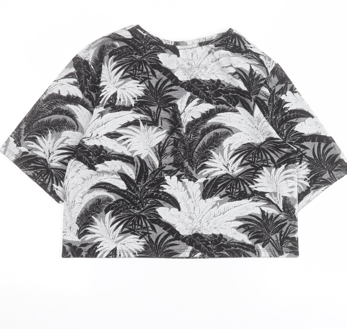 Topshop Womens Black Floral Viscose Cropped T-Shirt Size 8 Round Neck