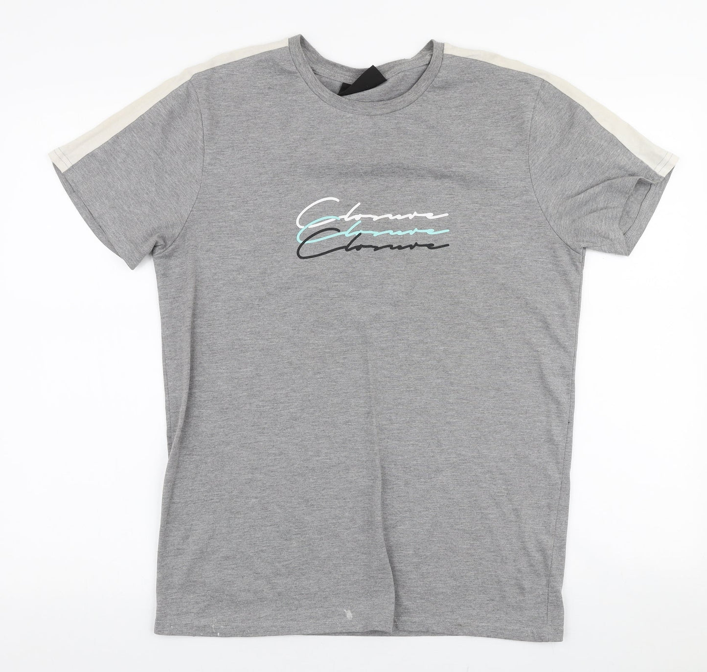 Closure  Mens Grey  Polyester  T-Shirt Size S Round Neck
