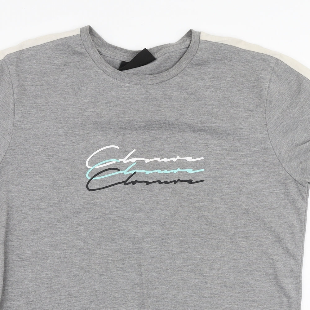 Closure  Mens Grey  Polyester  T-Shirt Size S Round Neck