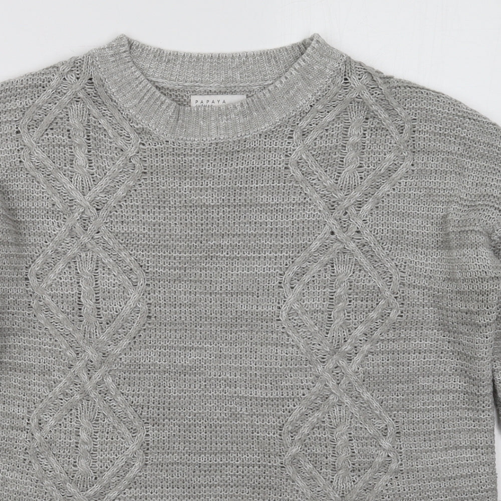 Papaya Womens Grey Crew Neck  Acrylic Pullover Jumper Size M
