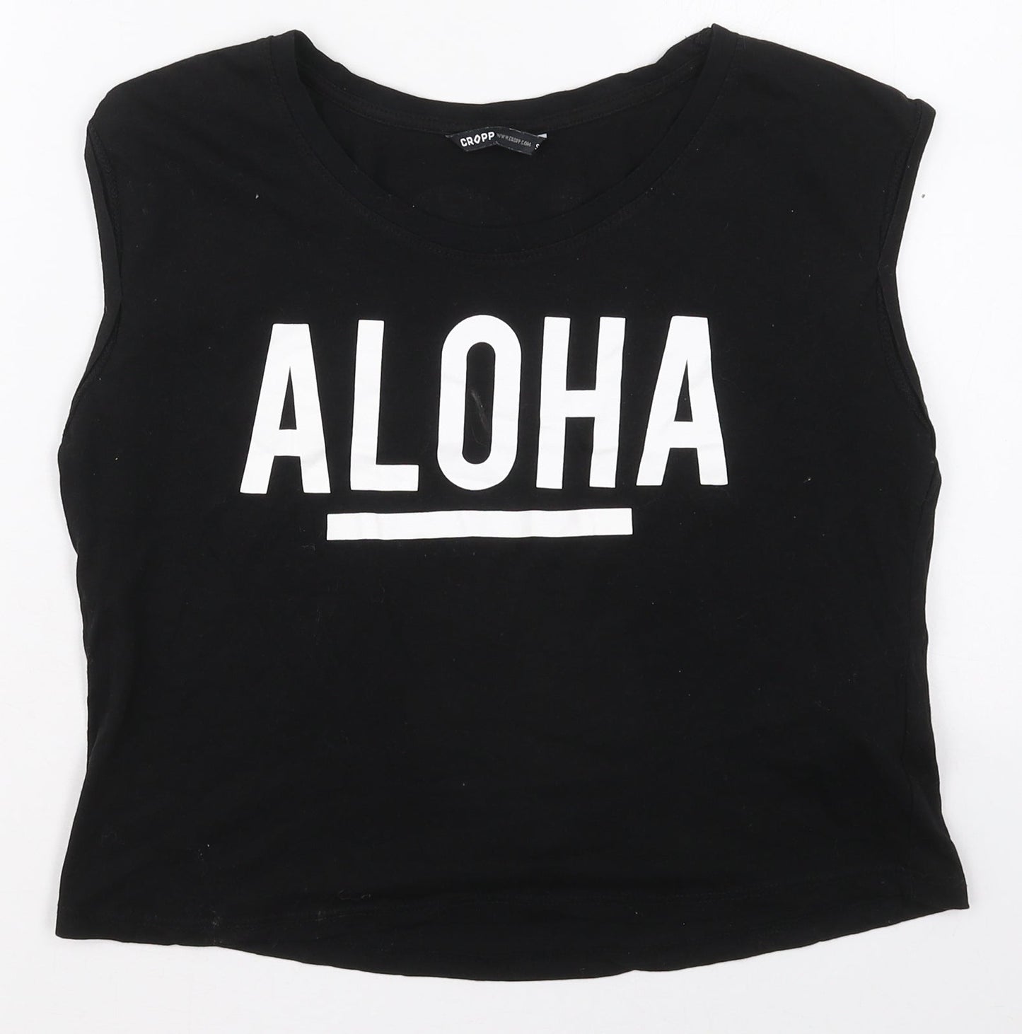 Cropp Womens Black  Cotton Cropped Tank Size S Crew Neck - Aloha Surfer