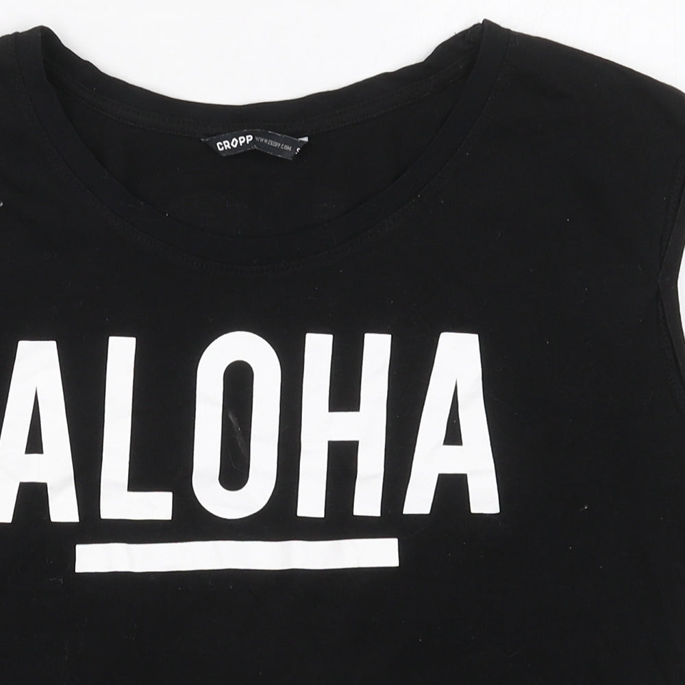 Cropp Womens Black  Cotton Cropped Tank Size S Crew Neck - Aloha Surfer