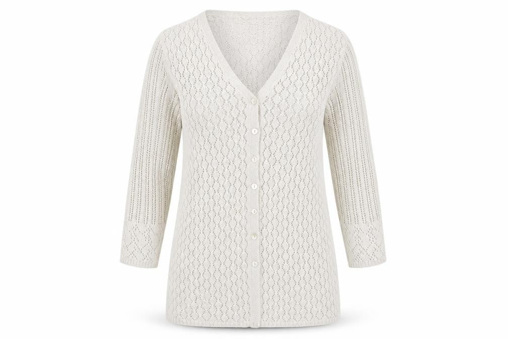 Frank Walder Womens Ivory V-Neck  Polyacrylate Fibre Cardigan Jumper Size M