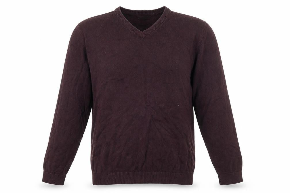 M&Co Mens Red V-Neck  Cotton Pullover Jumper Size L