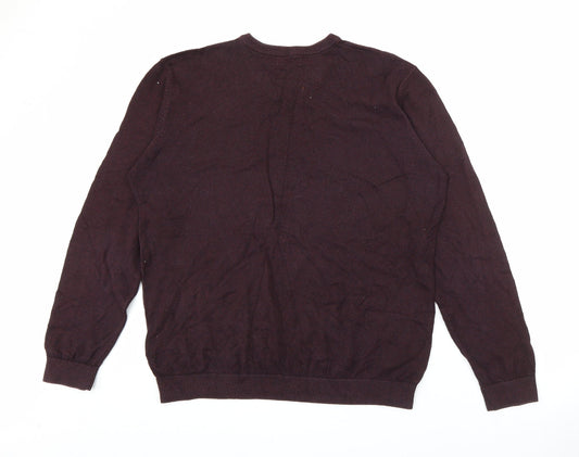 M&Co Mens Red V-Neck  Cotton Pullover Jumper Size L