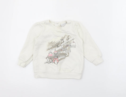 Savannah Girls White  Cotton Pullover Jumper Size 9-12 Months  Button