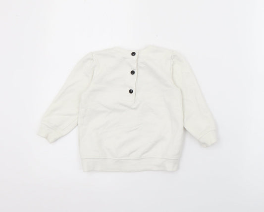 Savannah Girls White  Cotton Pullover Jumper Size 9-12 Months  Button