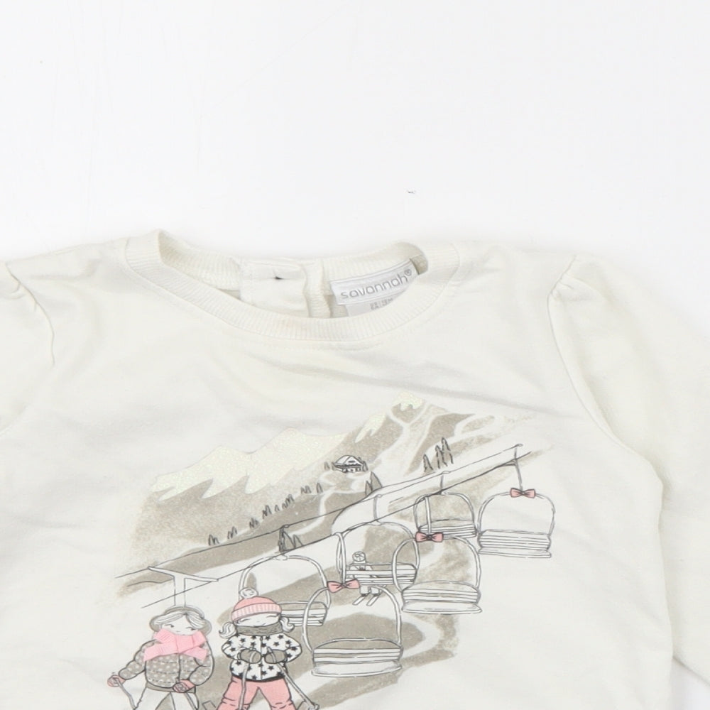 Savannah Girls White  Cotton Pullover Jumper Size 9-12 Months  Button