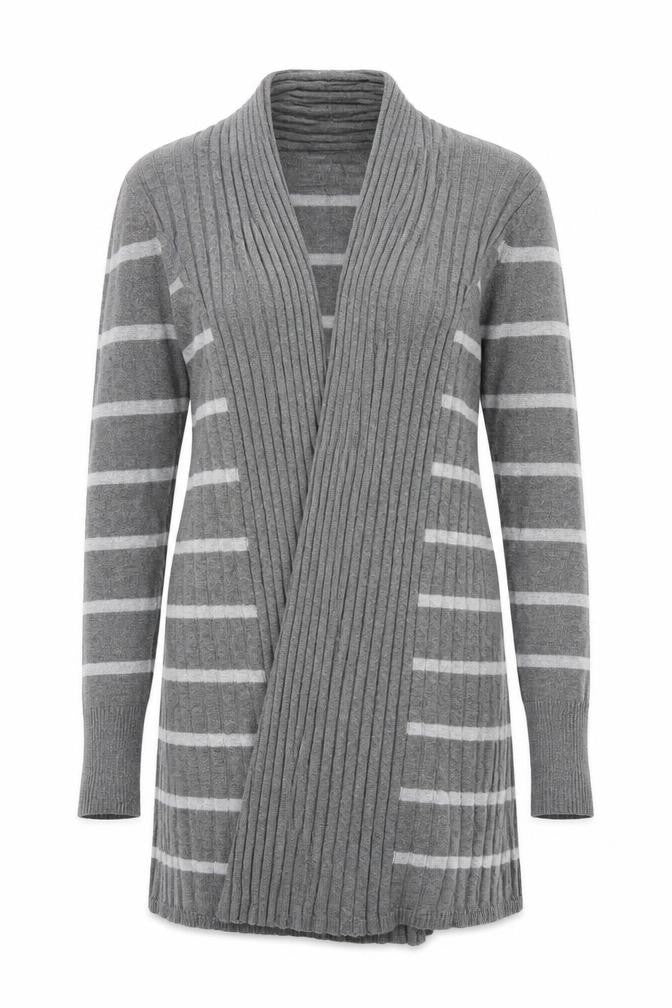 Soon Womens Grey V-Neck Striped Polyester Cardigan Jumper Size 12