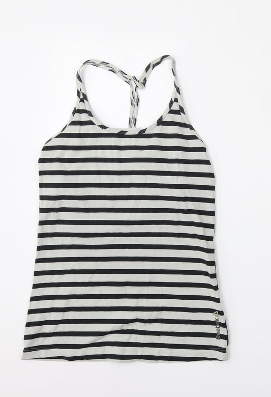 Reebok Womens Multicoloured Striped Nylon Basic Tank Size S Round Neck
