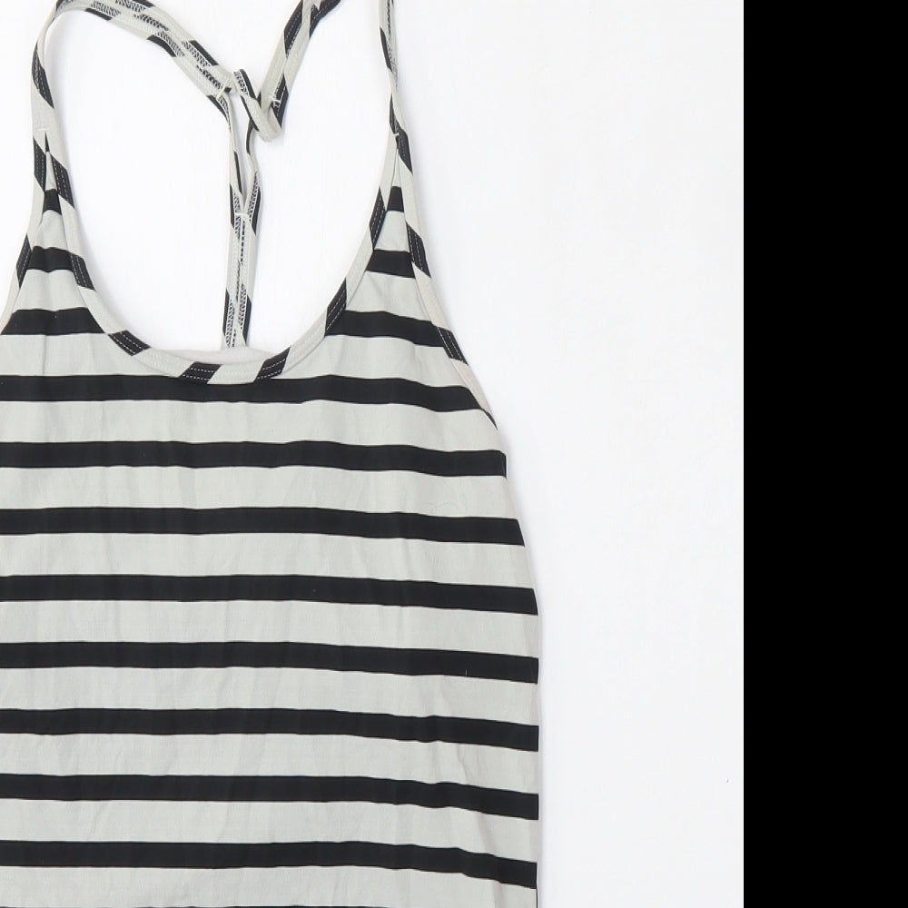 Reebok Womens Multicoloured Striped Nylon Basic Tank Size S Round Neck