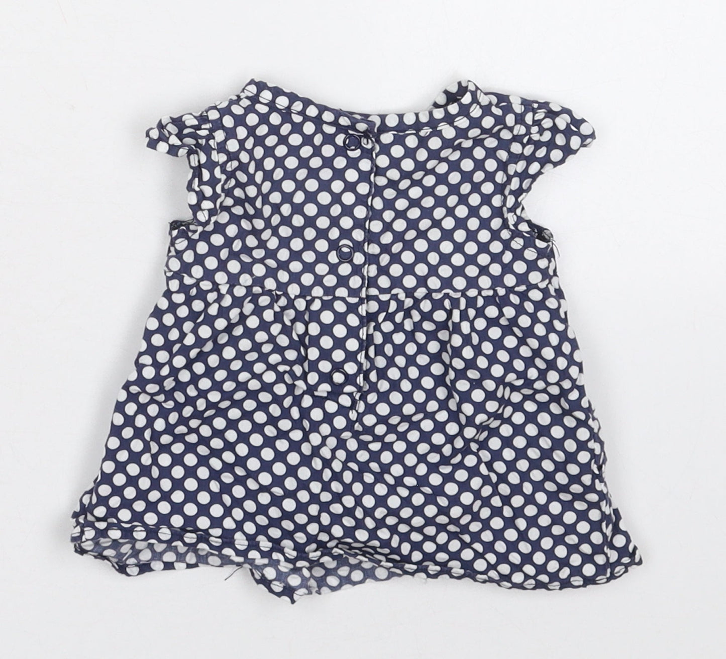 Carters Girls Blue Polka Dot Cotton Basic Blouse Size 0-3 Months Round Neck Button