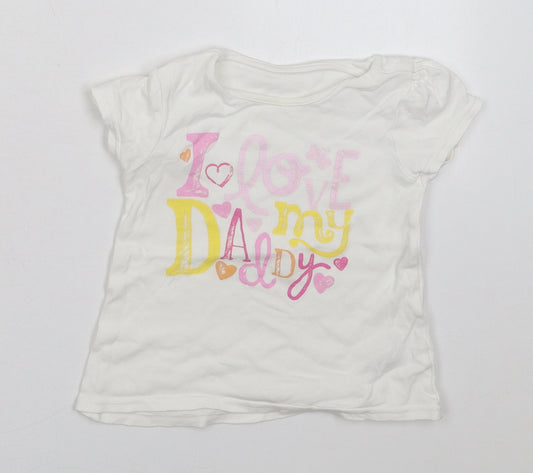 George Girls White  Cotton Basic T-Shirt Size 18-24 Months Crew Neck Pullover - I Love My Daddy