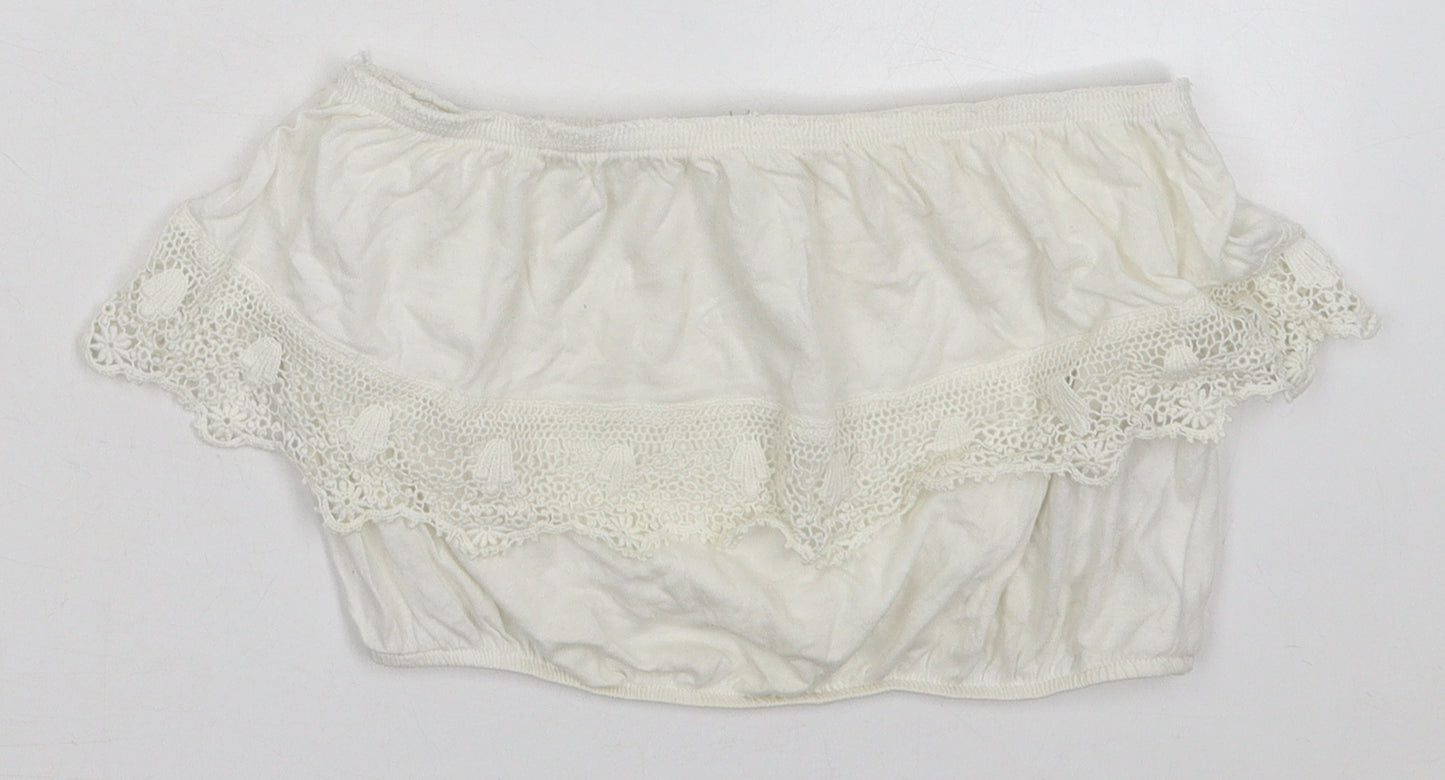 New Look Womens Ivory  Cotton Cropped Tank Size 10 Off the Shoulder