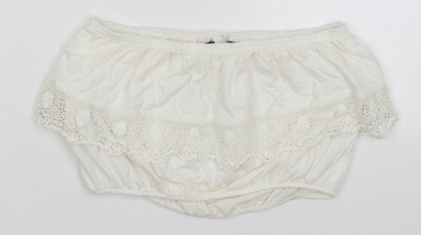 New Look Womens Ivory  Cotton Cropped Tank Size 10 Off the Shoulder