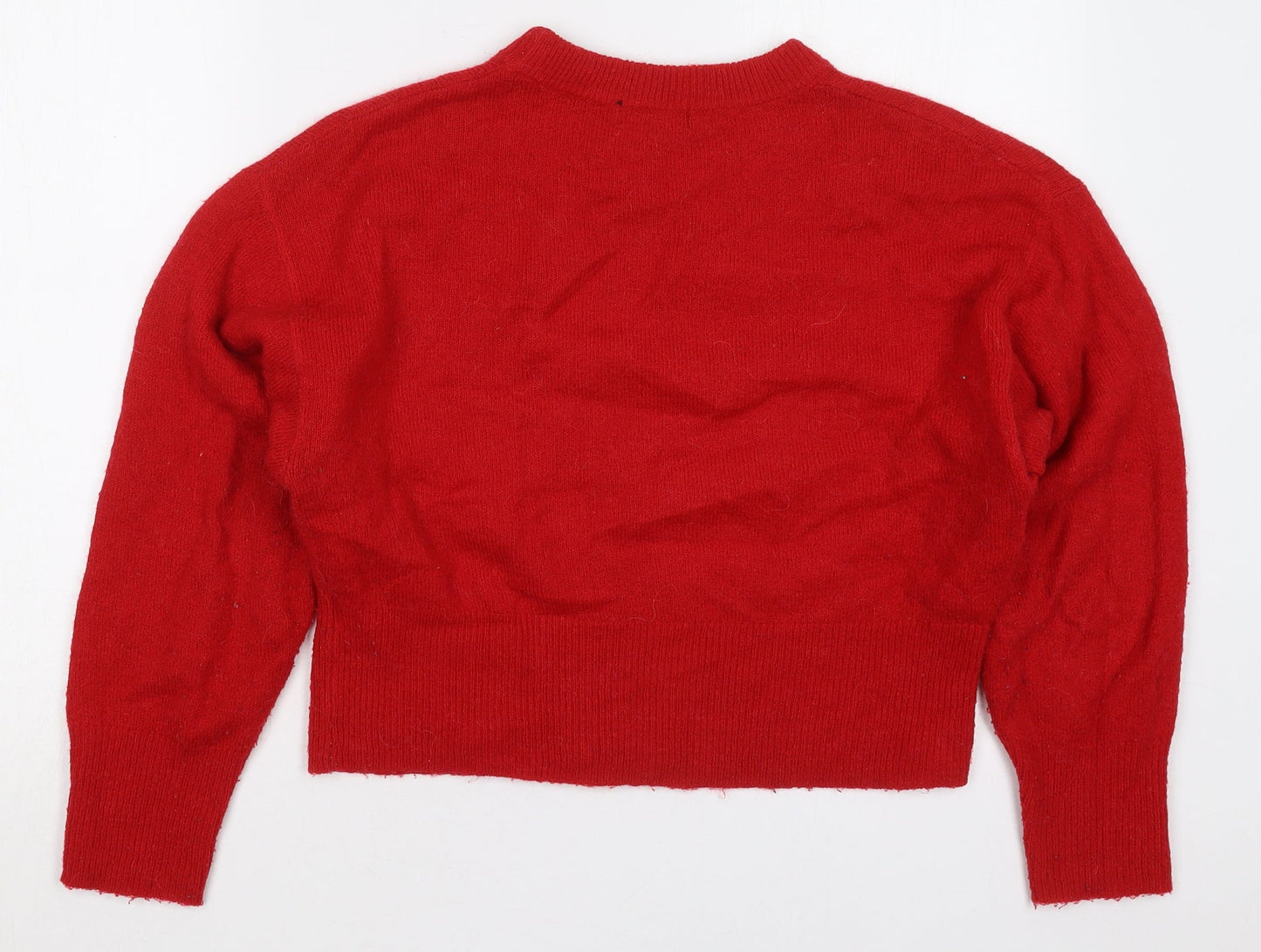 New Look Womens Red Crew Neck  Acrylic Pullover Jumper Size 10