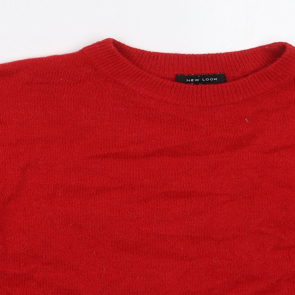 New Look Womens Red Crew Neck  Acrylic Pullover Jumper Size 10