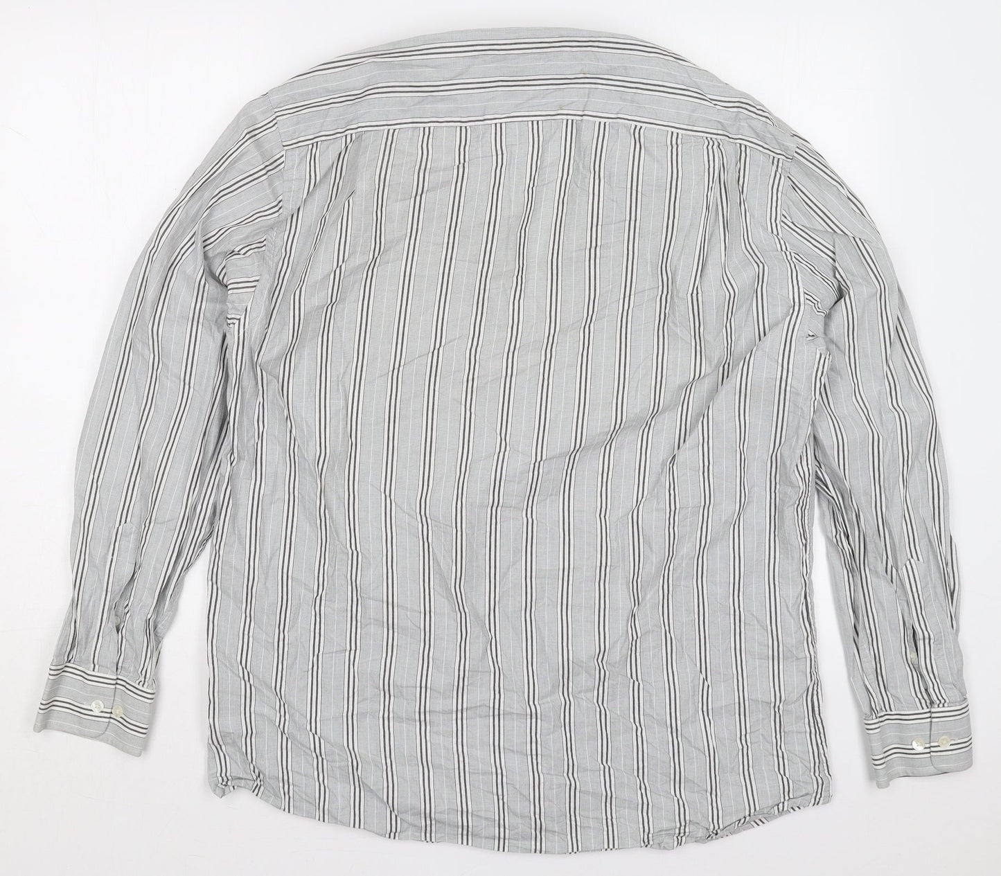Piermont Mens Grey Striped Cotton  Button-Up Size L Collared Button