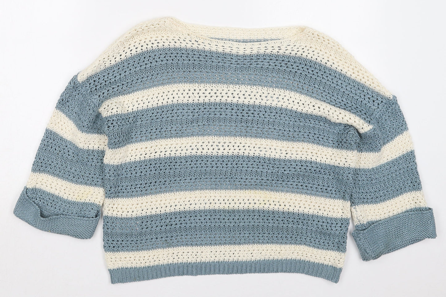 NEXT Womens Blue Boat Neck Striped Acrylic Pullover Jumper Size S