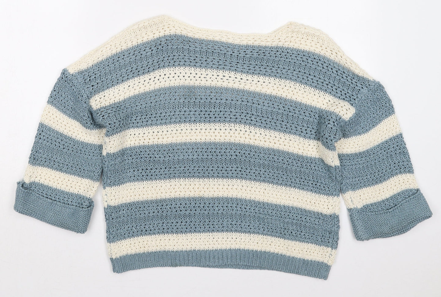NEXT Womens Blue Boat Neck Striped Acrylic Pullover Jumper Size S