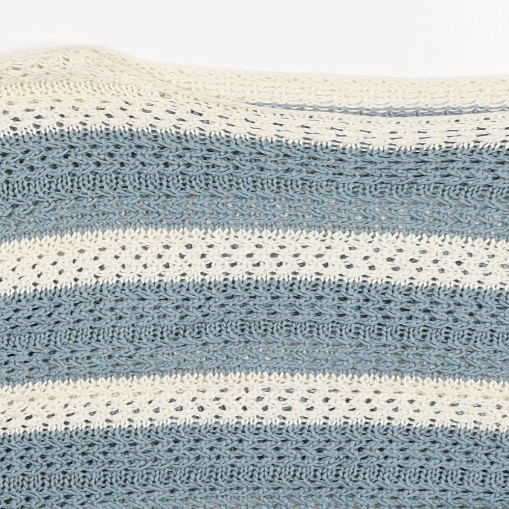 NEXT Womens Blue Boat Neck Striped Acrylic Pullover Jumper Size S