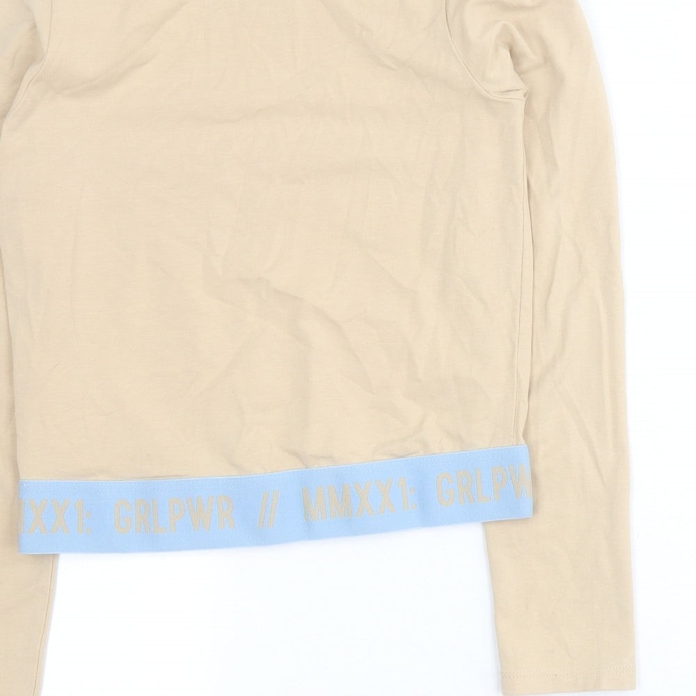 George Girls Beige  Cotton Cropped T-Shirt Size 9-10 Years Round Neck Pullover