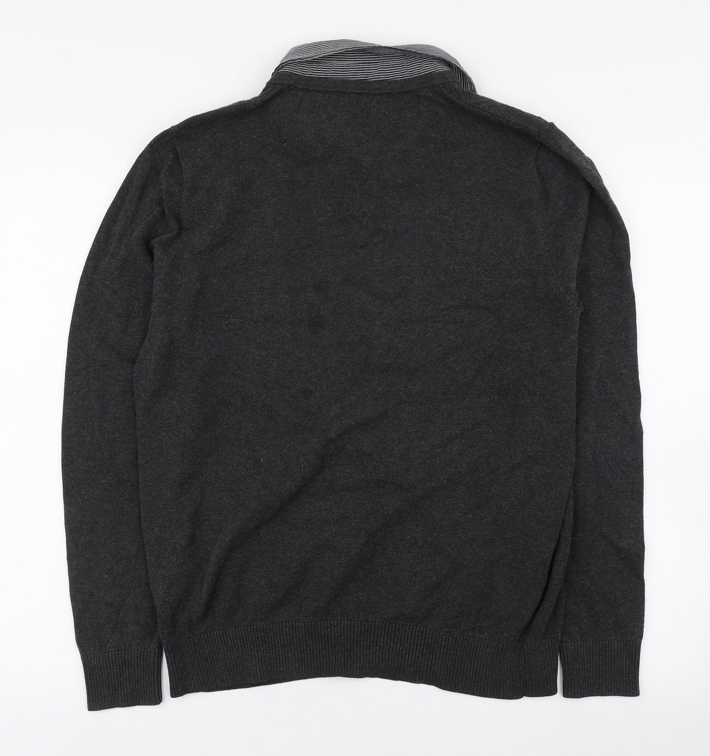Marks and Spencer Mens Grey Collared  Cotton Pullover Jumper Size M