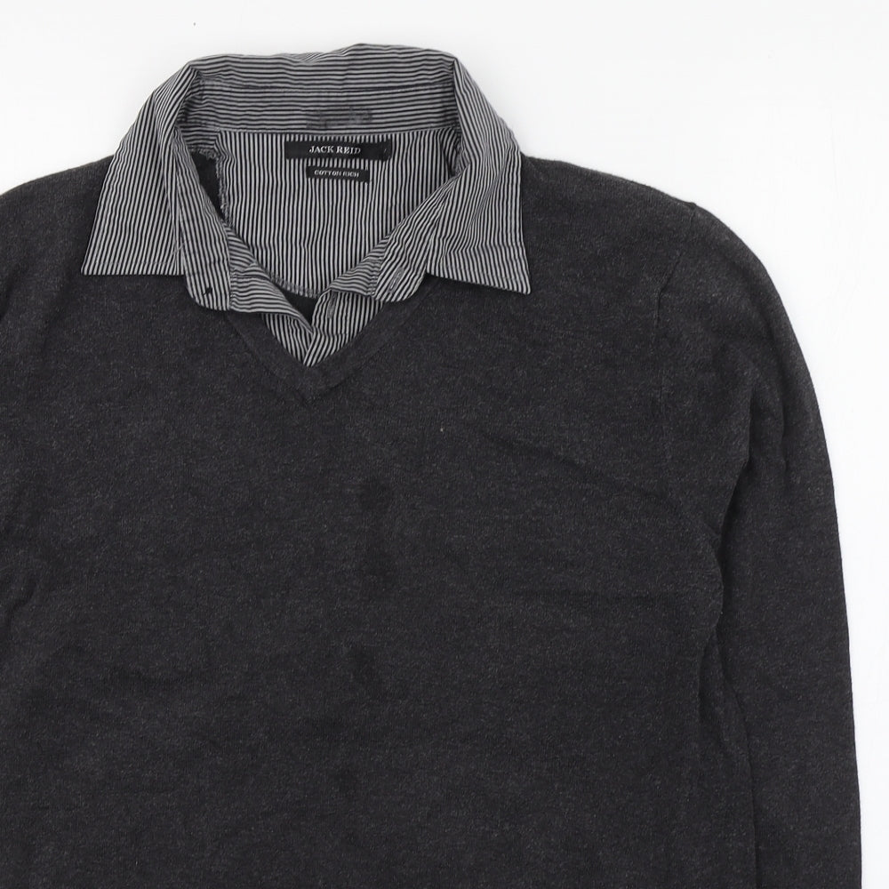 Marks and Spencer Mens Grey Collared  Cotton Pullover Jumper Size M