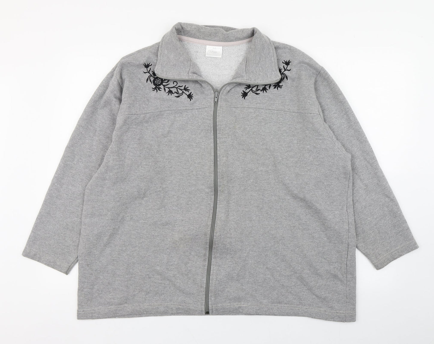 Classics Womens Grey  Cotton Full Zip Sweatshirt Size L