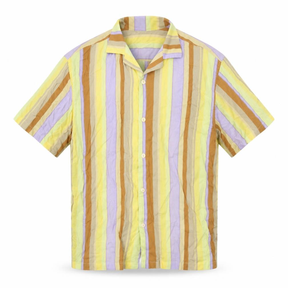 Pull & Bear Mens Multicoloured Striped Viscose  Button-Up Size S Collared Button