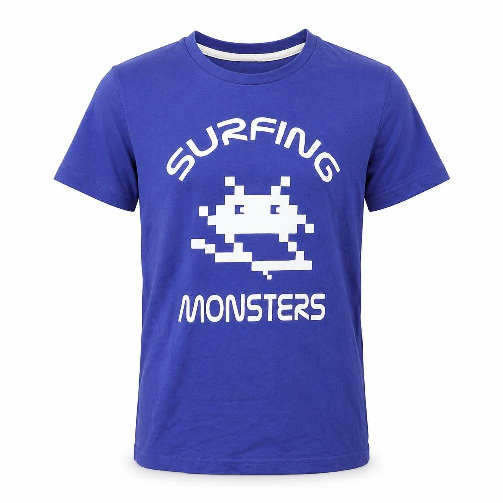 Hihawo Boys Blue  100% Cotton Jersey T-Shirt Size 10 Years Round Neck Pullover - Surfing monsters