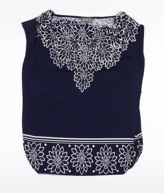 Apricot Womens Blue Floral Polyester Basic Blouse Size 12 Scoop Neck