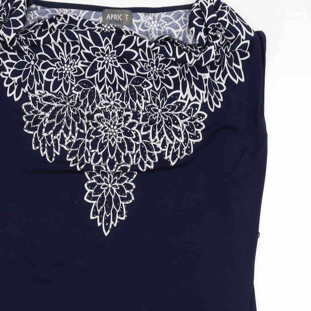 Apricot Womens Blue Floral Polyester Basic Blouse Size 12 Scoop Neck
