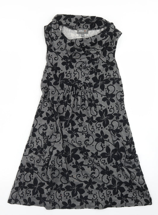 Apricot Womens Black Floral Polyester Skater Dress  Size 8  Roll Neck