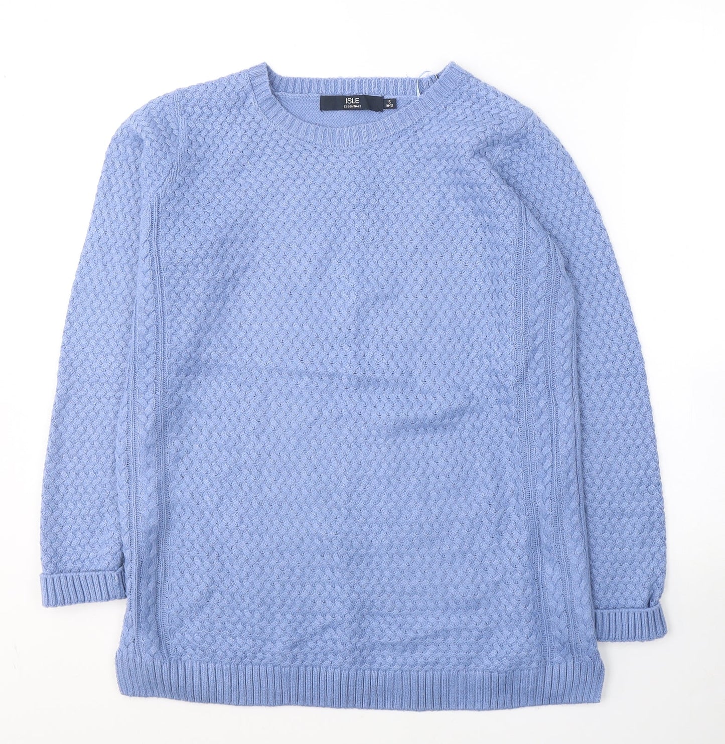 Isle Womens Blue Round Neck  Acrylic Pullover Jumper Size 10