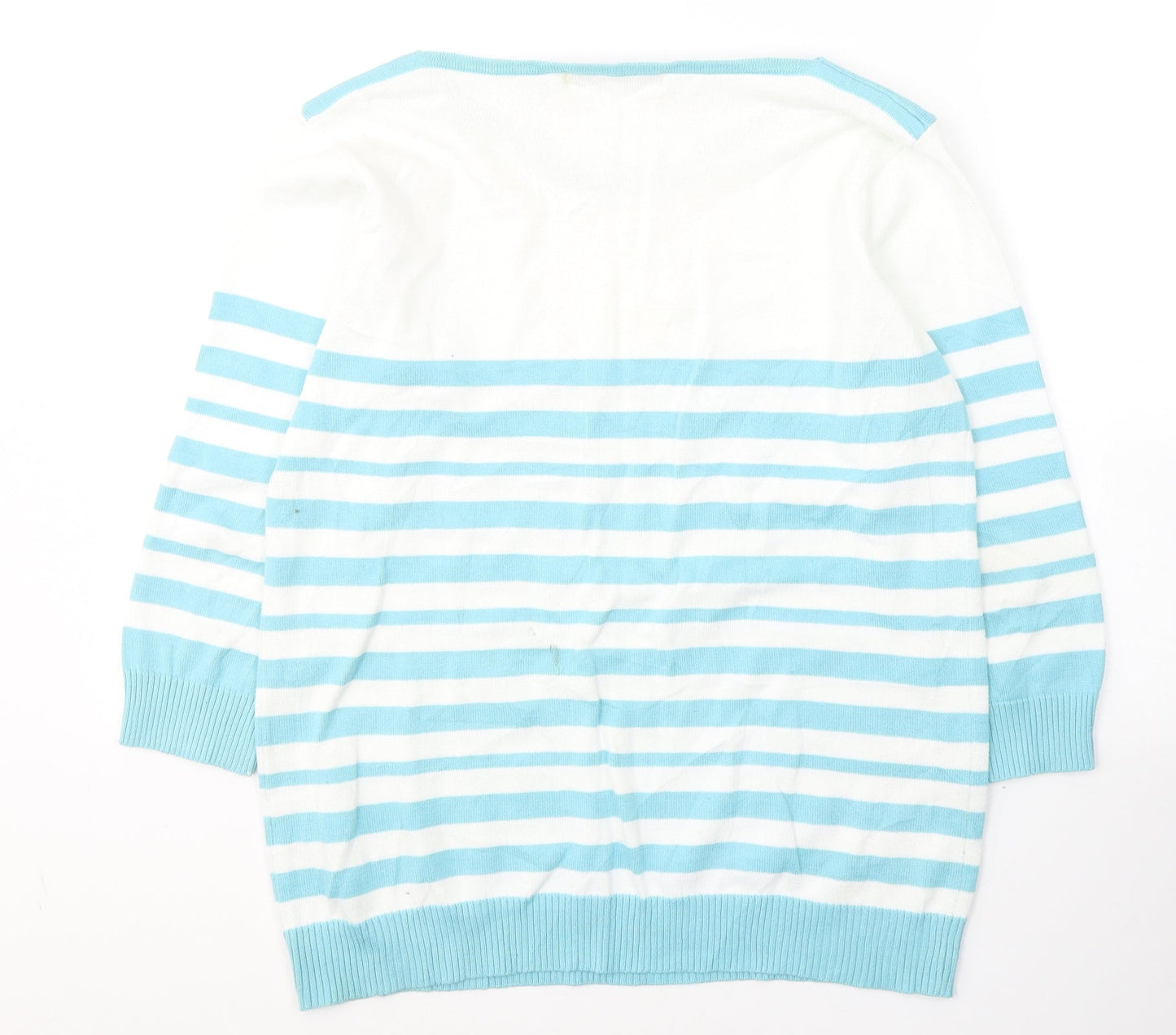 Isle Womens Blue Round Neck Striped Cotton Pullover Jumper Size 14